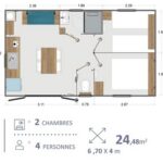 Cabanon 24m² (2 bedrooms – 1 bathroom) + 16.5cm² semi-covered terrace
